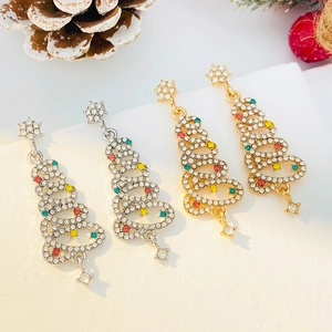 Orecchini a pendente a forma di albero di Natale con cristalli colorati oro e argento