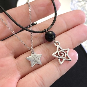 Set di collane con pendente a stella con pentagramma argento e cordino in pelle