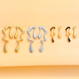 Minimalist liquid irregular geometric drop earrings in gold silver and enamel finish