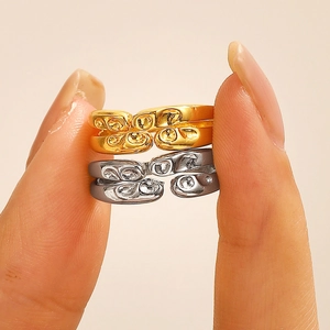 Two-tone geometric wide band rings with sparkling rhinestones in gold and silver finish