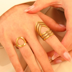 Chic 18K gold plated oval stainless steel ring for women in minimalist geometric style