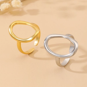 Minimalist stainless steel hollow geometric rings with adjustable open band in gold and silver