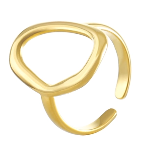 Minimalist hollow oval baroque ring in gold finish with adjustable open band design