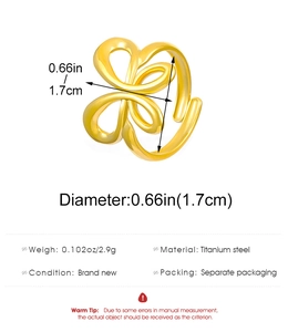 Detailed size and weight specs for the gold titanium steel butterfly open ring
