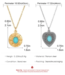 Detailed view of titanium steel turquoise necklaces with pendant dimensions and specifications