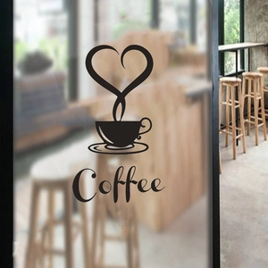 Creative black vinyl coffee cup wall stickers featuring artistic heart steam patterns
