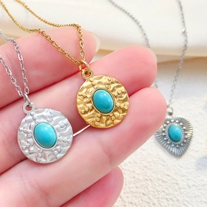 Retro turquoise geometric necklaces in gold and silver finish with bohemian textures