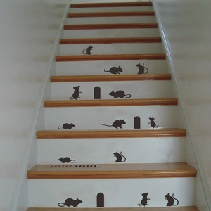Lustige 3D-Mäuseloch-Wandsticker mit schwarzen Mäuse-Silhouetten für das Heim