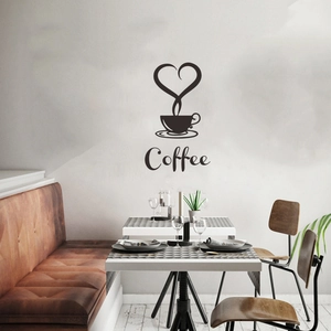 Creative coffee cup wall decal with heart steam design for kitchen and cafe wall decor