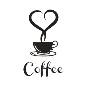 Detail of coffee cup wall sticker with heart steam and artistic coffee lettering design