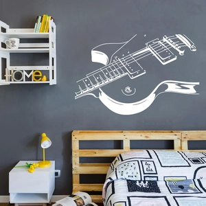Sticker mural guitare électrique blanche pour décoration moderne de chambre en vinyle