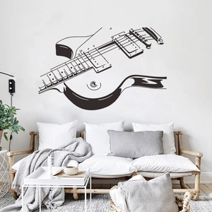Sticker mural guitare minimaliste noir pour décoration murale de salon moderne