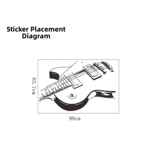 Détail montrant les dimensions du grand autocollant mural guitare en vinyle noir