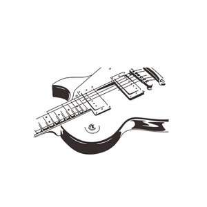 Sticker mural guitare électrique minimaliste avec les contours détaillés d'une guitare