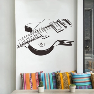 Sticker Mural Moderne Minimaliste Silhouette de Guitare Électrique PVC Thème Musique Décalcomanie pour Salon Chambre Studio