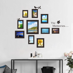 The Memories wall sticker set with 11 black photo frames, birds, and leaves for home decor