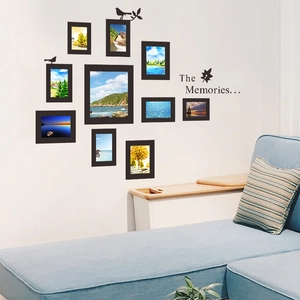 Minimalist black photo frame wall stickers with birds and The Memories text decor