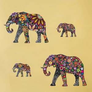 Floral pattern elephant wall stickers with colorful mandala designs for home decoration