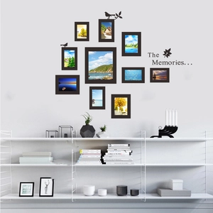 The Memories minimalist black photo frame wall stickers with bird and leaf motifs