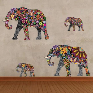 Decorative wall stickers with colorful flower mandala elephant patterns for living room