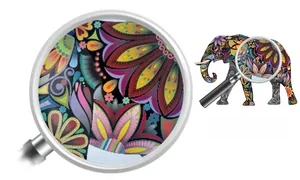 Close-up showing intricate colorful mandala floral patterns on the elephant wall sticker