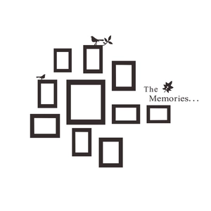 Detail of The Memories PVC wall sticker set with 10 photo frames and birds for wall decor