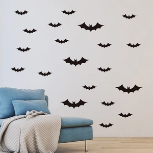 3D black bat wall stickers set for Halloween home decoration in various flying poses