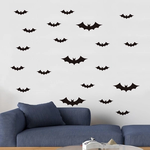 Black PVC 3D bat wall stickers set for Halloween home decor in various sizes