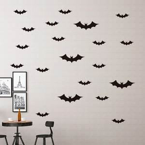 3D black bat wall stickers set for Halloween home decoration on textured wall
