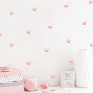 Stickers muraux couronne rose pour chambre d'enfant, déco PVC imperméable style nordique