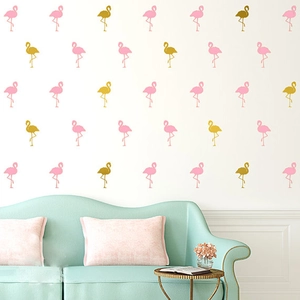 Pink and gold flamingo wall decals DIY decor for a minimalist children bedroom background