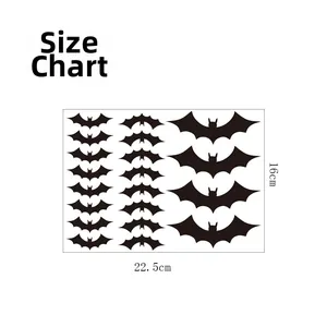 Size chart showing dimensions of 20pcs black bat Halloween wall stickers, 16cm by 22.5cm