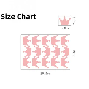 Tableau des tailles pour stickers muraux couronne rose, 15 pièces de 6,8x4,9cm chacun