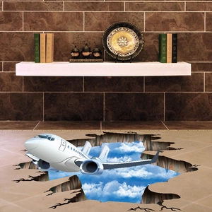 Adesivo 3D con aereo nel cielo blu per decorazione creativa di pavimenti e muri