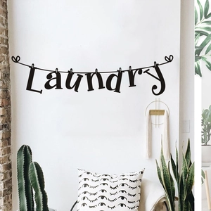 Creative Laundry word wall sticker with clothesline and pegs for laundry room decor