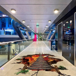 3D Flaming Abyss Rope Bridge floor sticker made of removable waterproof PVC material