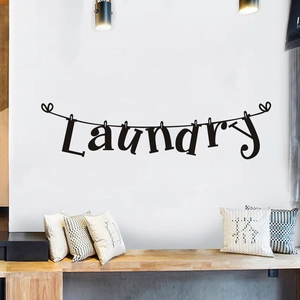 Creative laundry line wall sticker with black lettering for home laundry room decor