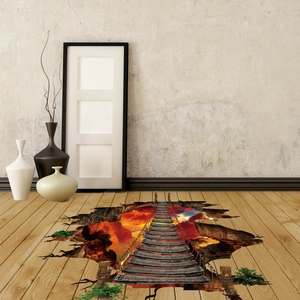 Detailed 3D visual effect of a rope bridge over a canyon printed on a floor sticker