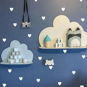 Minimalist white heart wall stickers and cloud shelves for kids room wall decor