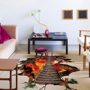 3D Flaming Mountain Rope Bridge PVC removable wall and floor sticker home decor