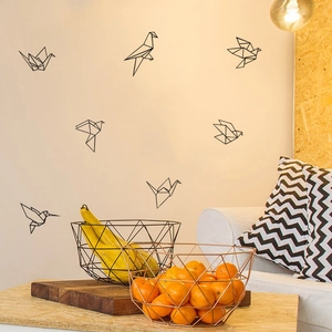 Nordic geometric origami bird wall stickers set in black vinyl for modern home decor
