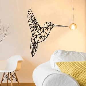 Geometric hummingbird wall art sticker in black minimalist style for modern living room decor