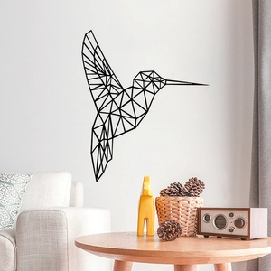 Minimalist geometric hummingbird wall sticker in black for modern living room decor