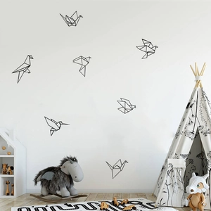 Modern black geometric bird wall stickers for Nordic style kids room wall decoration
