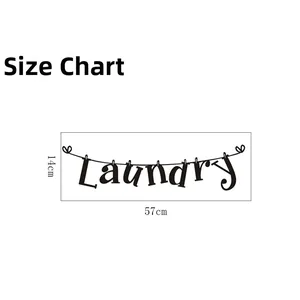 Size guide for Laundry wall decal with clothespin art, measuring 57cm wide by 14cm high
