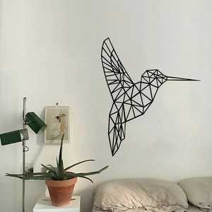 Minimalist black geometric hummingbird wall art sticker for modern living room decor