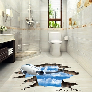 Adesivo murale 3D aereo con cielo blu ed effetto muro rotto realizzato in materiale PVC