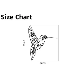 Size chart showing a 52cm by 43cm geometric hummingbird wall sticker for home decor