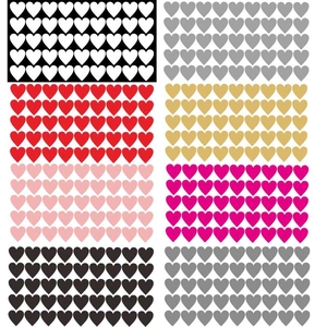 Detail view of colorful heart wall stickers in eight different shades for room decor