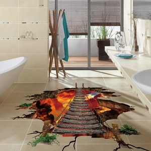 3D Flame Mountain rope bridge floor sticker made of waterproof PVC for DIY home decor